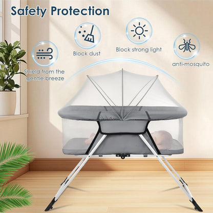Portable Baby Bassinet - Foldable Bedside Bassinet, Lightweight Playpen with Mosquito Net, 42.5 x 40.2 x 20.8 inches, Black