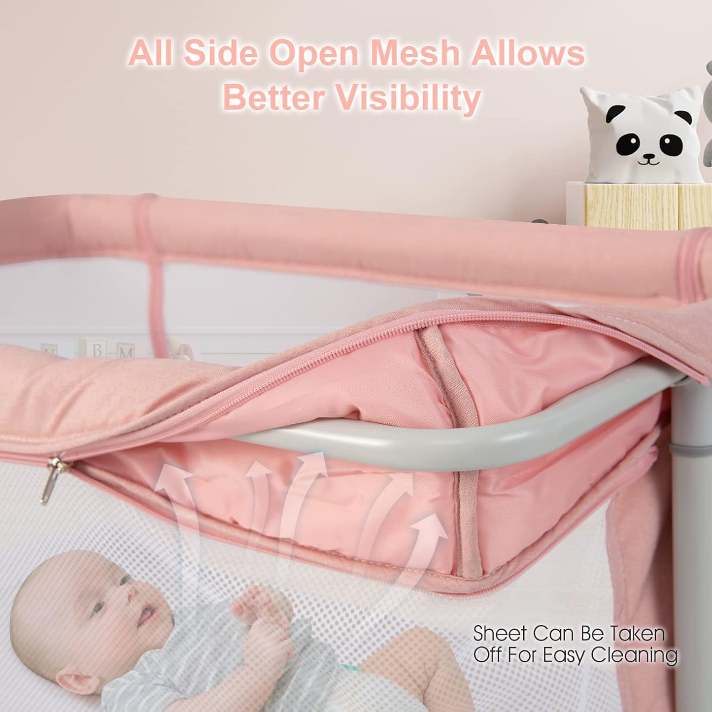 INFANS 3 in 1 Baby Bassinet, Bedside Sleeper for Newborn, Folding Crib with Mattress, Travel Bag, Wheels, 4-Sided Mesh, Easy to Assemble Cradle Co Sleeper Stationary, Rock (Dark Grey)