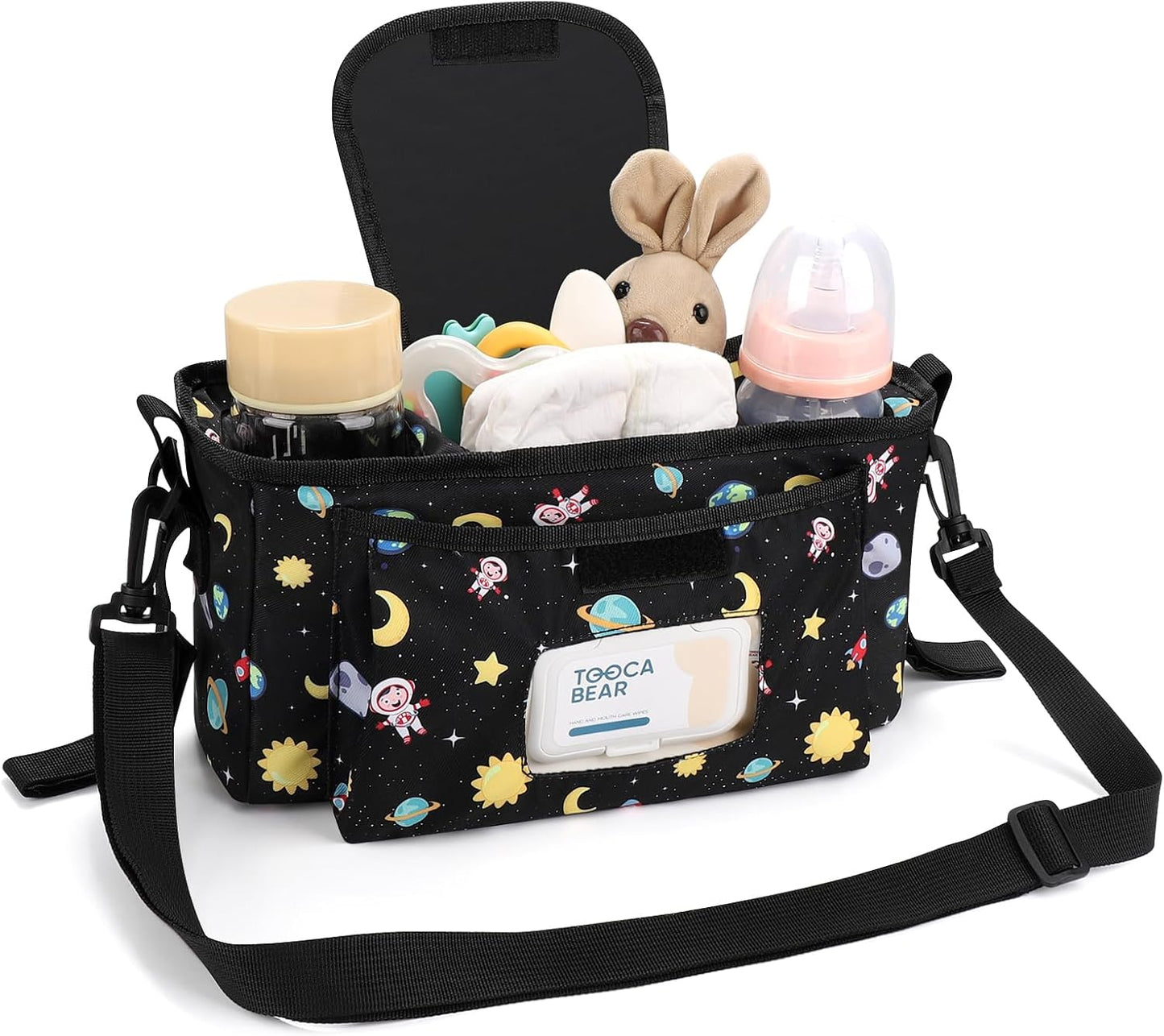 Accmor Universal Stroller Organizer with Insulated Cup Holder and Shoulder Strap, Stroller Caddy Bag Stroller Cup Holder Attachment for Uppababy, Baby Jogger, Britax Strollers, Black