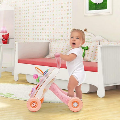 3 in 1 Baby Walker and Activity Center for Girl, Sit to Stand Learning Walk, Early Educational Push Toys with Panel for Infant Toddlers Push Toys Gifts for Girl