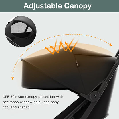 INFANS Ultra-Compact Fold Airplane Ready Travel Stroller, One-Hand Gravity Fold Near Flat Recline Seat, Foldable Toddler Stroller for Infant 6-36 Month
