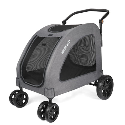 Large Dog Travel Stroller with 4 Heavy Duty Wheels Pet Stroller with Adjustable Handle - Double Doggie Capacity Jogger Wagon with Back Front Door for Small Medium Large Dogs (Dark Light Gray)