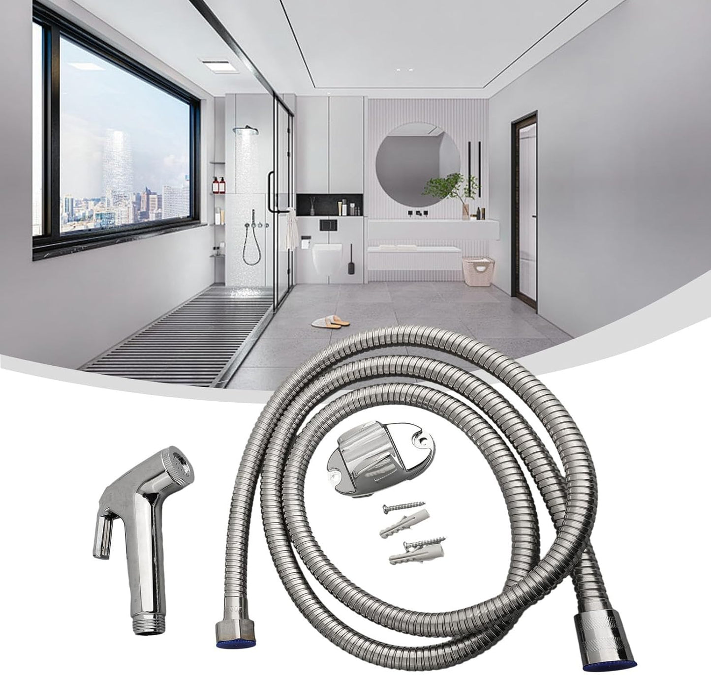 Handheld Bidet Sprayer Toilet Shower Kit Chrome Shattaf Spray Set with Wall Mount Bracket Hose for Baby Cloth Diaper Pet Hygiene Elderly Mobility Aid