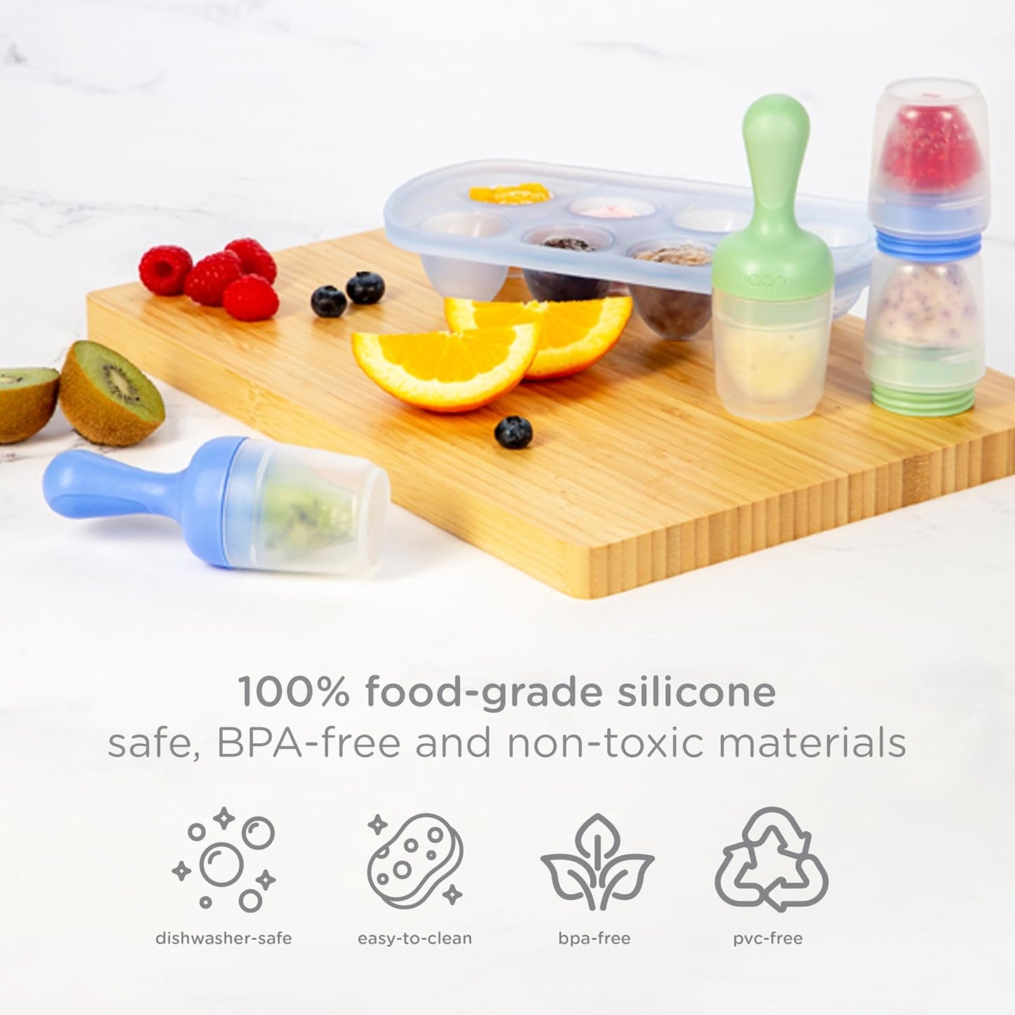 Ubbi Baby Food Feeder & Freezer Tray Set, Infant Teething Relief, BPA-Free, Safely Introduce Solids and Self Feeding, Freezable Popsicle Molds, Dishwasher Safe, Smoothie Purple & Zest Green