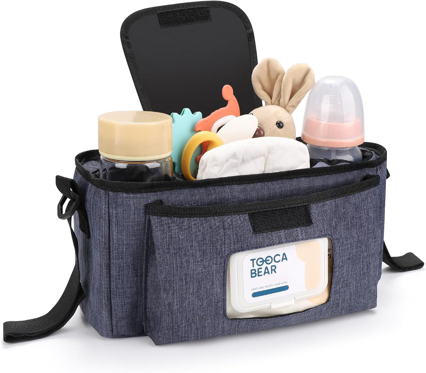 Accmor Universal Stroller Organizer with Insulated Cup Holder and Shoulder Strap, Stroller Caddy Bag Stroller Cup Holder Attachment for Uppababy, Baby Jogger, Britax Strollers, Black
