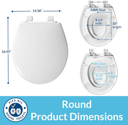 Little2Big Toilet Seat with Built-In Toddler Potty Training Seat, Slow Close, Easy to Install, Made in USA, ROUND, White