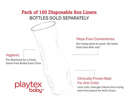 Playtex Baby Anti-Colic Nurser Bottle with Pre-Sterilized Disposable Drop-Ins Liners, 8 Oz Bottles (3 Count), Bottles for Newborn and Breastfeeding Babies, Feeding Essentials