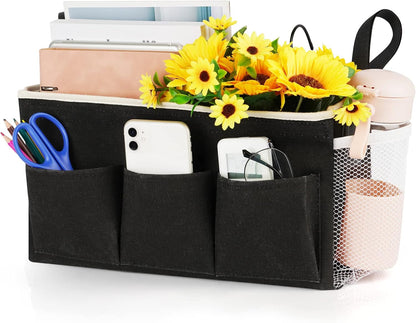 Loghot Bedside Caddy/Bedside Storage Bag Hanging Organizer for Bunk and Hospital Beds,Dorm Rooms Bed Rails,Can be Placed Glasses,Books,Mobile Phones,Keys (White)