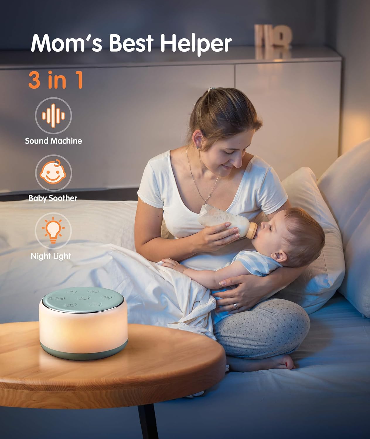FamiSym White Noise Sound Machine Baby for Sleeping with Night Light – 34 Soothing Sounds, Rechargeable White Noise Machine for Kids Adults, Portable Lullaby Sleep Machine Baby Soother Home Travel