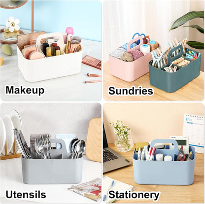 Multiuse Caddy Organizer with Handle, Portable Divided Plastic Tote Bin - Art Craft, Stationary Pen Marker Crayons, Makeup Hair Supplies Storage - Bathroom, Classroom, Dorm, Office, Desk Holder - Pink