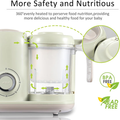 AMZBABYCHEF Baby Food Maker, 4 in 1 Baby Food Processor and Steamer, Puree Blender, Multifunctional Baby Puree Maker, Dishwasher Safe (White)