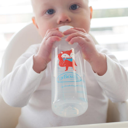 Dr. Brown's Milestones Narrow Sippy Bottle, 100% Silicone Soft Sippy Spout, 8oz/250mL, Flamingo & Bunny, 6m+