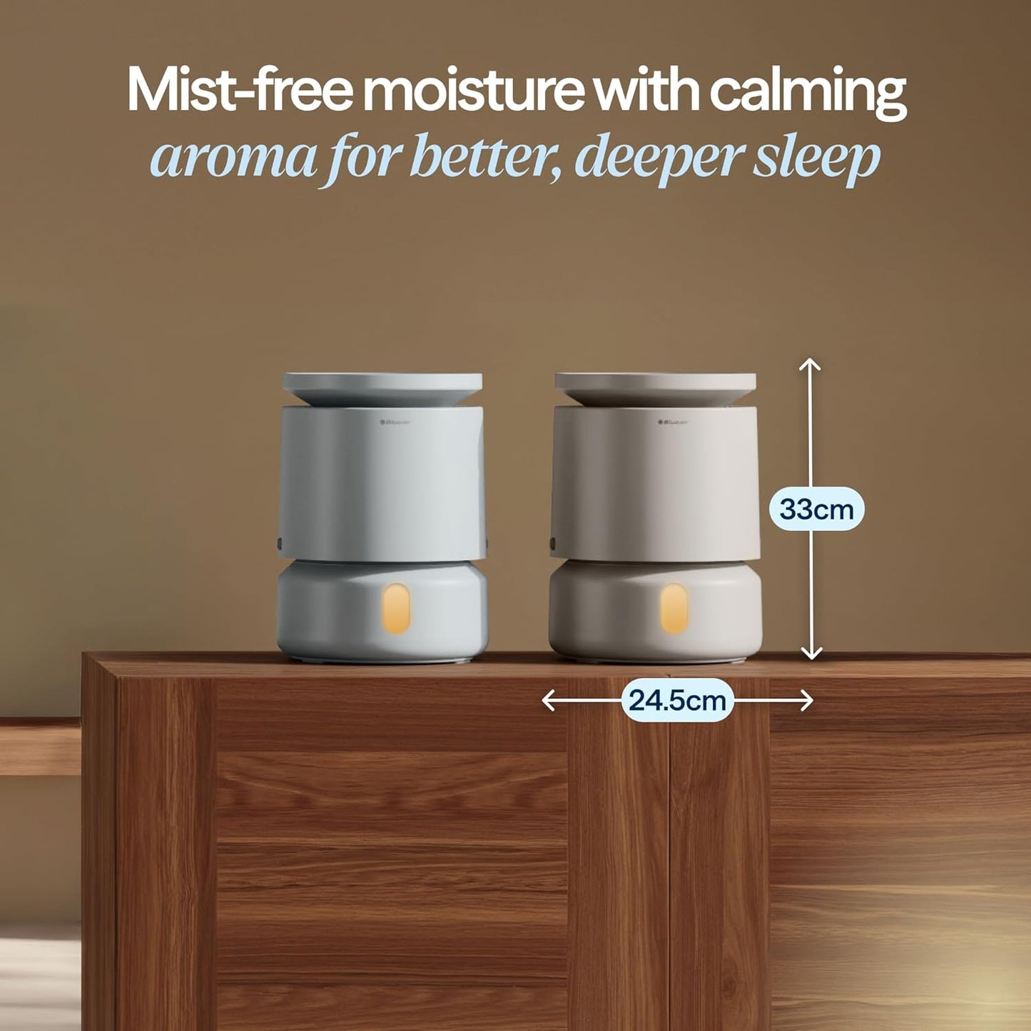 BLUEAIR Room Humidifier - DreamWell - 48Hr Top-Fill Mist-Free InvisibleMist Technology Aroma Stone for Essential Oils and Soothing Mood Lighting - Quiet Operation for Bedroom and Home Use, Beige