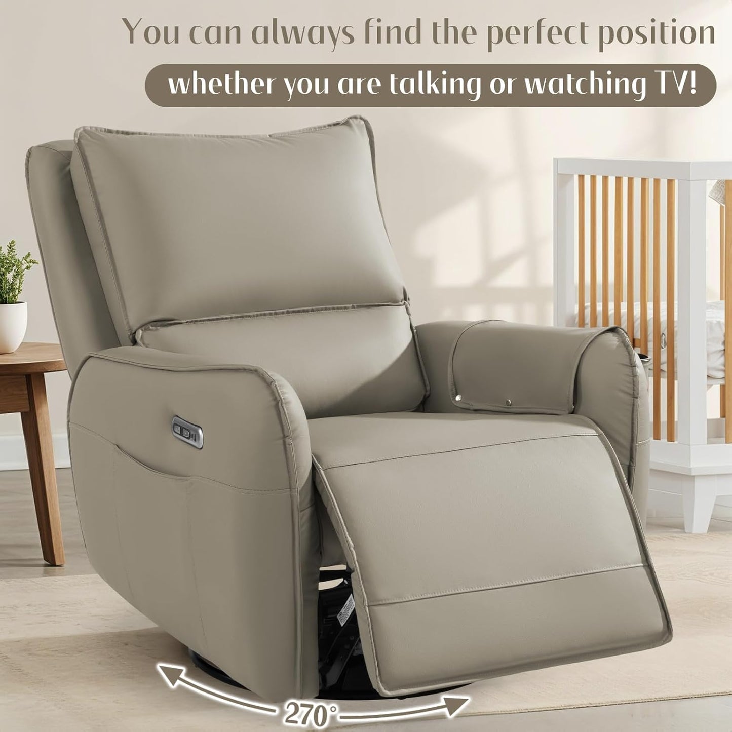 Power Recliner Gliders for Nursery, Electric Swivel Rocker Recliner Chair, Comfy Upholstered Living Room Reclining Rocking Chairs with Lumbar Support (Gray, 41" X 40" X 36")