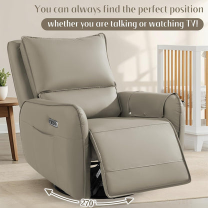 Power Recliner Gliders for Nursery, Electric Swivel Rocker Recliner Chair, Comfy Upholstered Living Room Reclining Rocking Chairs with Lumbar Support (Gray, 41" X 40" X 36")