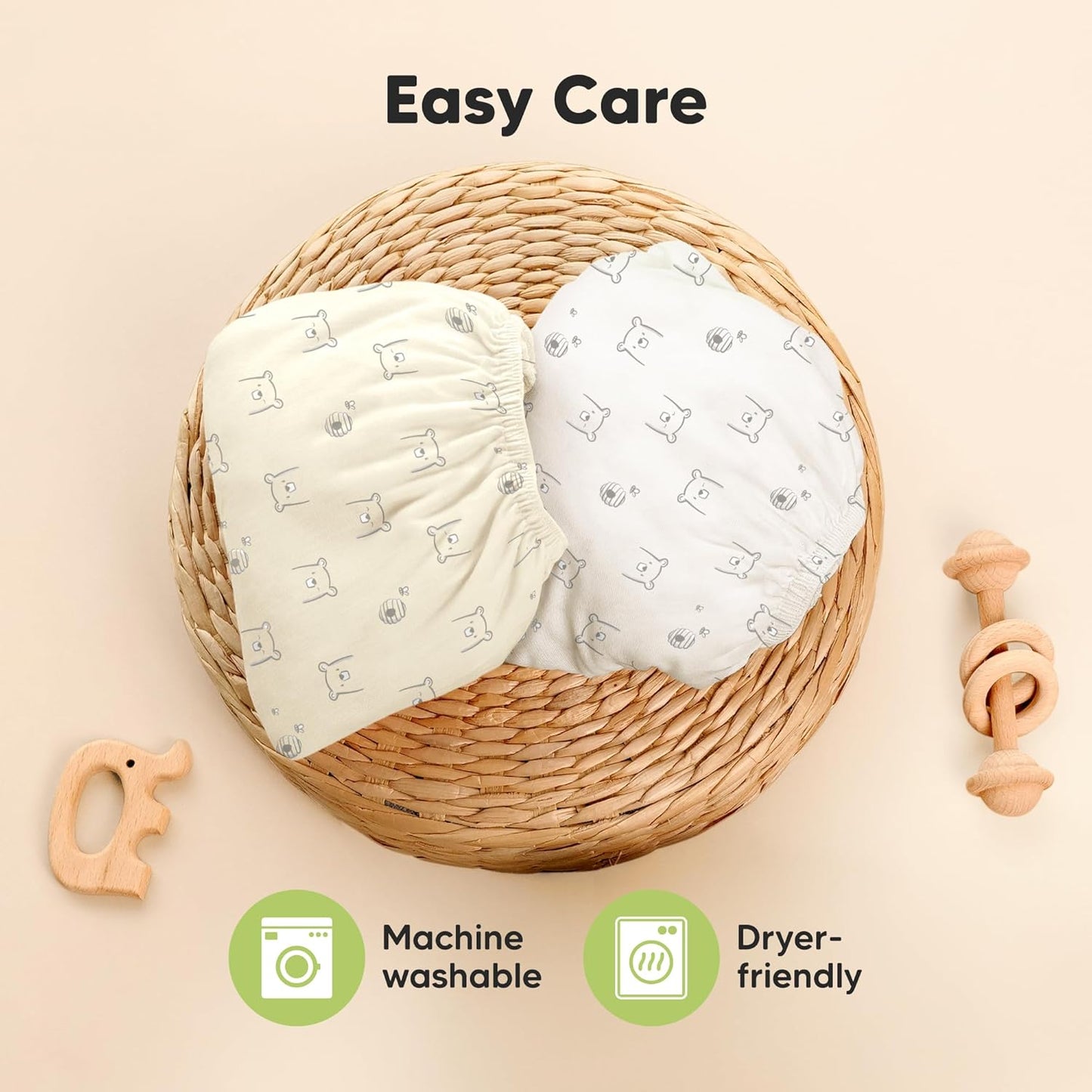 2-Pack Waterproof Pack and Play Sheets, Mini Crib Sheets Fitted for Boy, Girl - 38 x 26 Viscose from Bamboo Pack N Play Mattress Sheets for Graco, Toddler Playard Baby Crib Sheets Neutral (Blue Flax) - Colors A