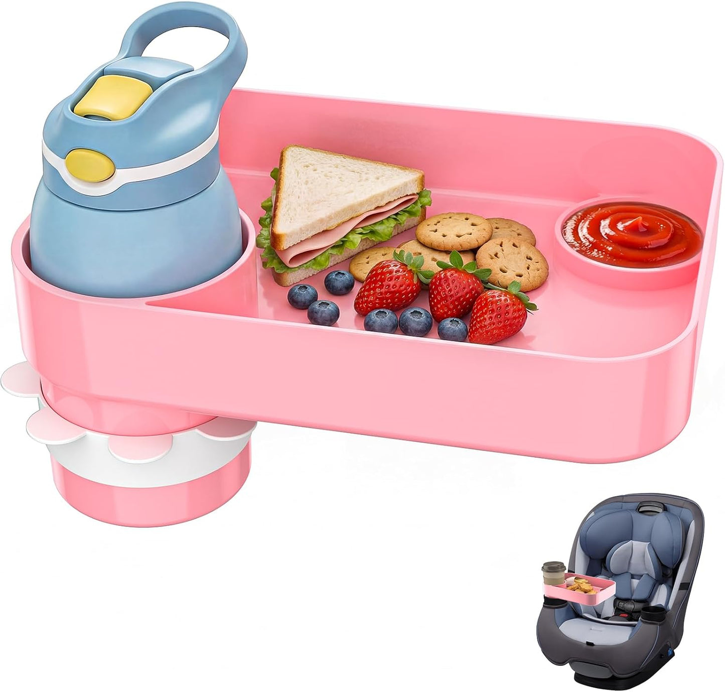 Kids Car Seat Tray, Travel Tray with Cup Holder for Toddler Baby, Kids Car Seat Food Snack Organizer for Road Trip, Stroller Snack Organizer Travel Must Haves Toddler Must Haves (Dark Gray, 1PCS)