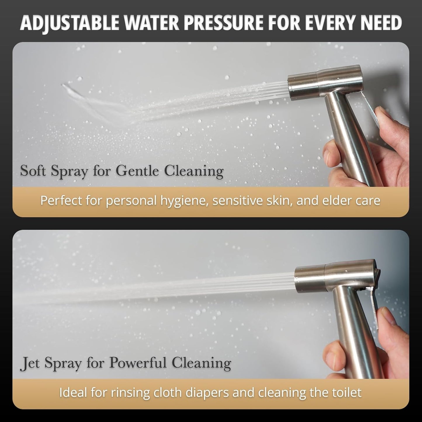 Handheld Bidet Sprayer Kit for Toilet – 2 Sets, Adjustable Water Pressure, Stainless Steel Jet Spray Kit with Bidet Hose - Feminine Wash, Baby Cloth Diaper Cleaning, Muslim Shower