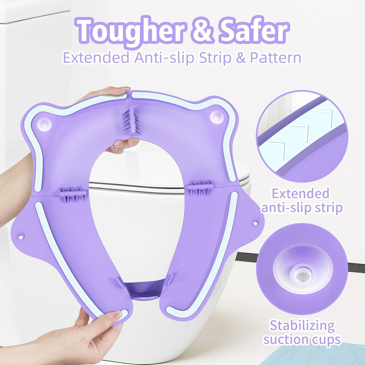 Foldable Travel Potty Seat for Toddler, Portable Toilet Training Seat for Kids on The Go, Fits Round & Oval Toilets with Non-Slip Base & Travel Bag for Car Airplane Essentials, Grey