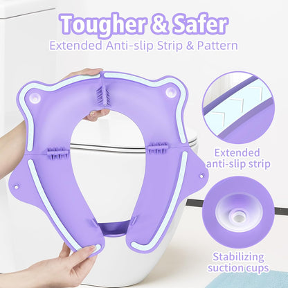 Foldable Travel Potty Seat for Toddler, Portable Toilet Training Seat for Kids on The Go, Fits Round & Oval Toilets with Non-Slip Base & Travel Bag for Car Airplane Essentials, Grey