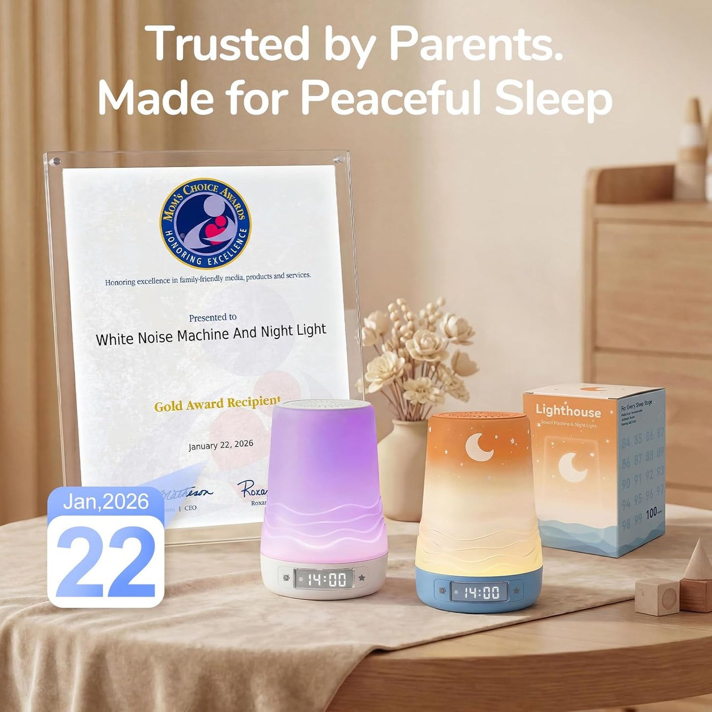 Mewaii White Noise Sound Machine Baby & Adult, 100 Soothing Sounds, AI Cry Detection, App Control, 360° RGB Night Light, Sleep Routine Builder, Alarm Clock for Home Nursery Travel Baby Essentials Gift