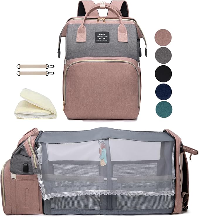 houscly Diaper Bag Backpack with Changing Station: Pink Baby Bags for Girls Boys New Mom Gifts Pañaleras Para Bebe Baby Girl Newborn Essentials Must Haves Baby Shower Gifts Baby Registry