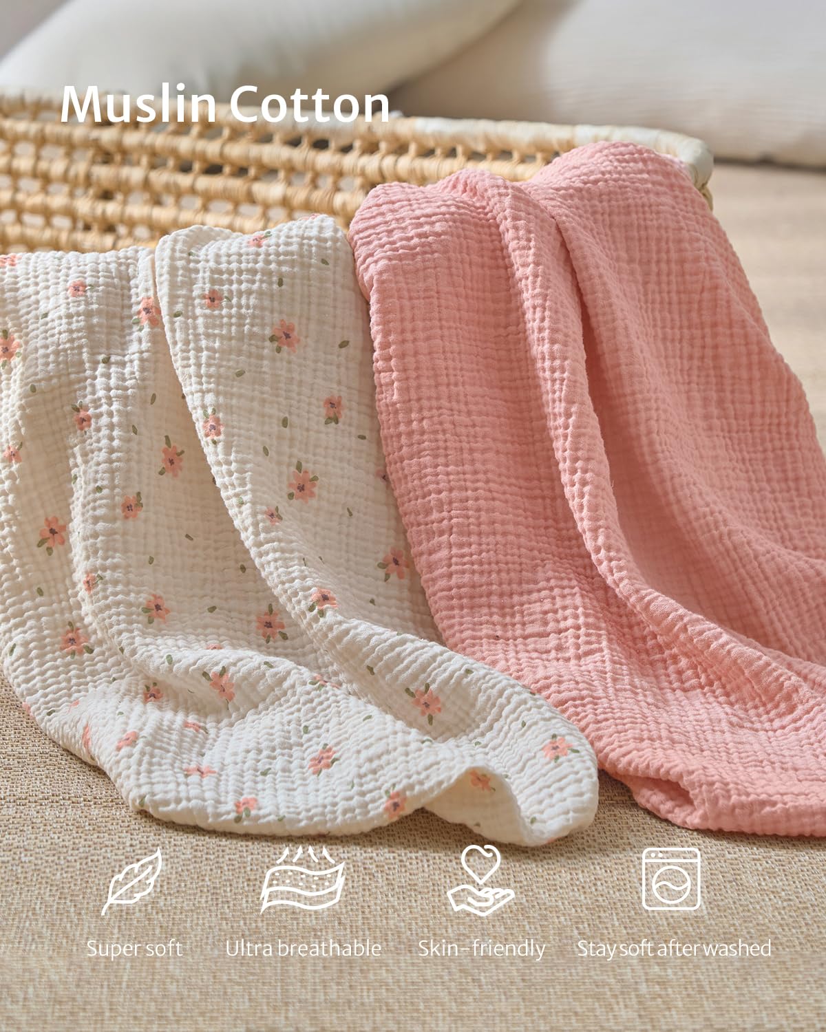 Blissful Diary Muslin Bassinet Sheets for Baby Girls Boys, Boho Soft Cotton Fitted for Oval Hourglass Rectangle Mattress, 2 Pack(Sunshine&Brown)