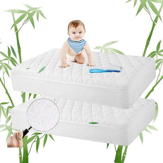 Safe and Sound 2 Pack Bamboo Viscose Crib Mattress Protector, Waterproof Quilted Crib Mattress Pads, Soft Breathable Baby Mattress Cover (28x52 Inches)