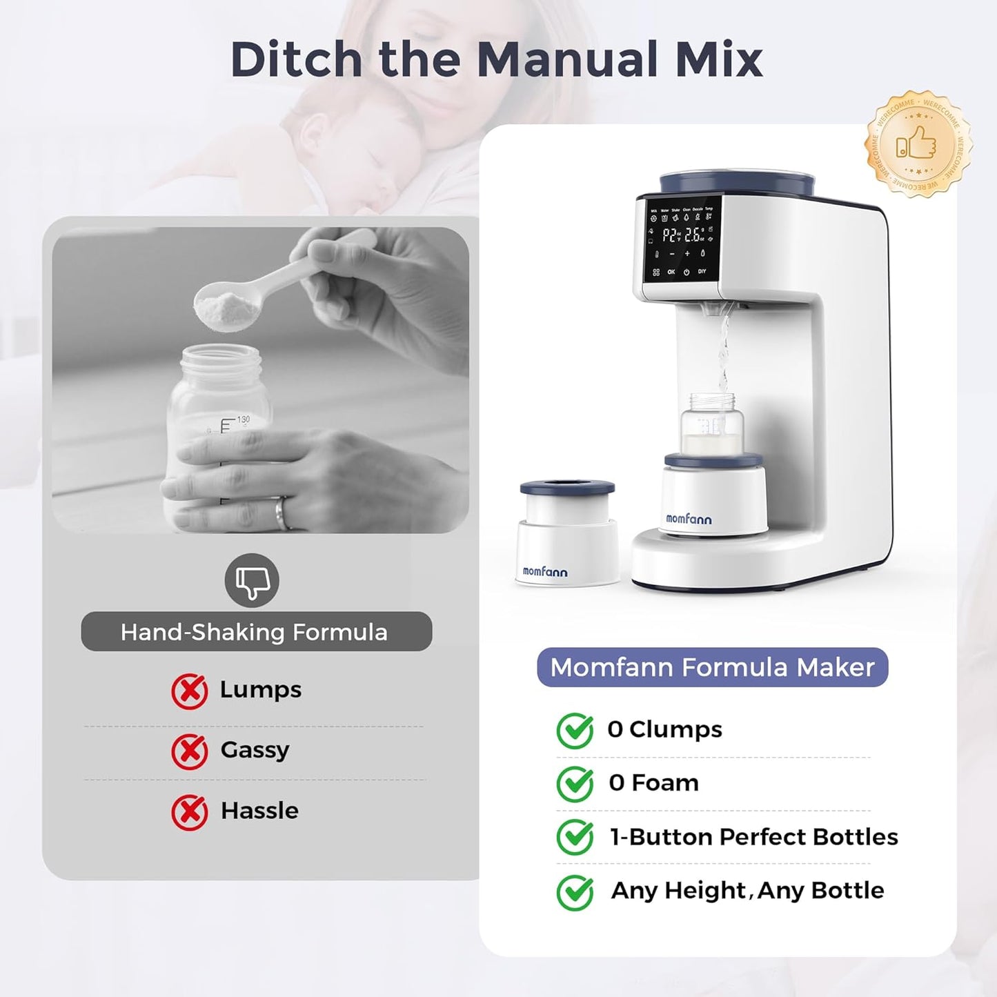 Momfann Formula Maker Pro, 2-Minute Quick Mix Baby Formula Dispenser, One-Touch Automatic Milk Maker, 3 Formula Temps + 4 Hot Water Choice, 2L Tank & Sealed Powder Container for Clump-Free Formula