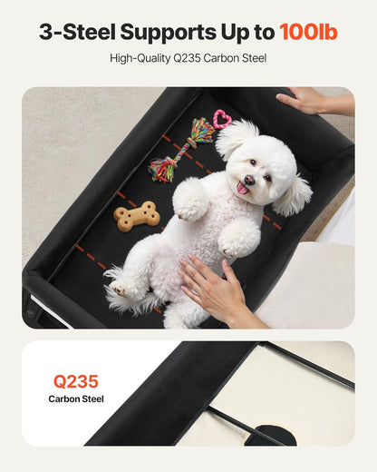 VEVOR Bedside Lounge Pet Bed, Foldable Bunk Dog Bed with 600D Oxford Cloth and Dutch Velvet, Portable Raised Cot with Wheels, Side Storage Bags, and Carry Bag for Cats & Dogs, L, Beige