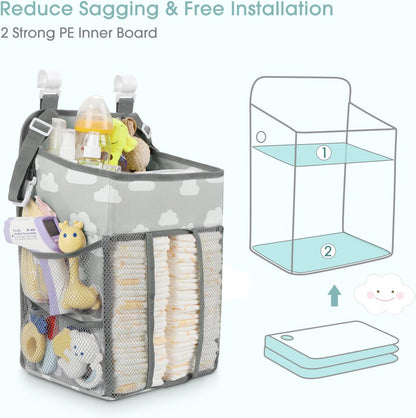 Maliton Changing Table Diaper Organizer - Baby Hanging Diaper Stacker Nursery Caddy Organizer for Cribs Playard Baby Essentials Storage (Gray)