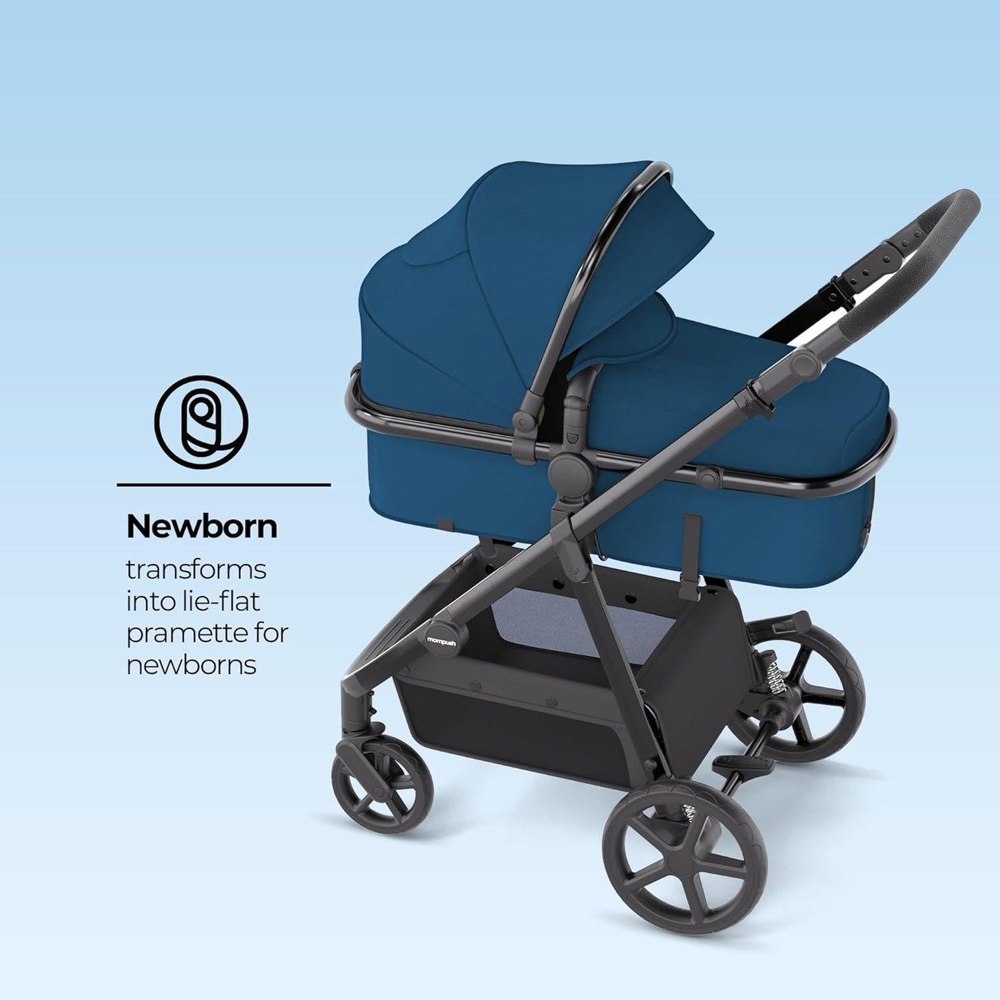 Mompush Meteor2 Baby Stroller 2-in-1 with Newborn Mode, Compatible with Infant Car Seat Adapter Included, Full-Size Bassinet Strollers for Family Outings