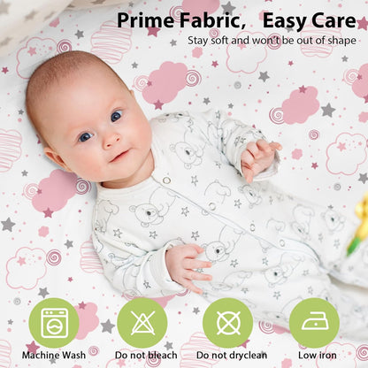Baby Bedside Bassinet Sheets Girl, 33”x20” Compatible with Baby Delight Dream On Me & Most Rectangle Bedside Sleeper Bassinet Mattress, Super Soft Microfiber Pink Butterfly Flower