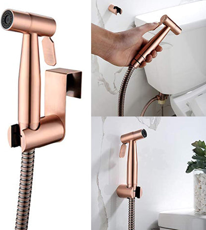 Premium Stainless Steel Hand Held Bidet Shower Dual Use Shattaf & Cloth Handheld Diaper Washer Sprayer Complete Bidet Set Spray Kit for Toilet Bronze Gold