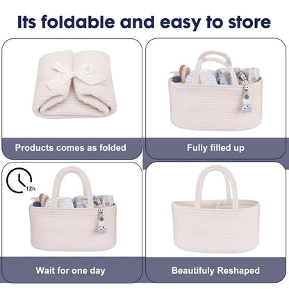 Baby Diaper Caddy Organizer for Girl Boy Rope Nursery Storage Bin Basket Portable Holder Tote Bag for Changing Table Car Travel Baby Shower Gifts Newborn Essentials Registry Must Have Items Pink