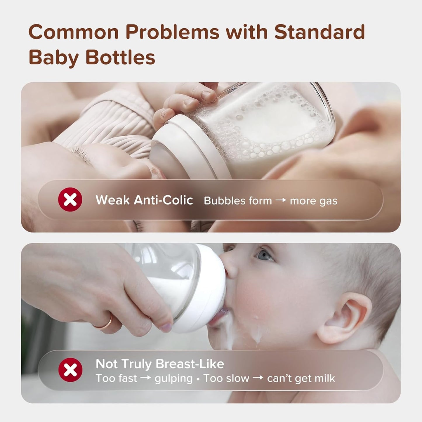 Thyseed Anti-Colic Glass Baby Bottle for Breastfed Infants, Natural Feeding, Breast-Like Newborn Extra Slow Flow Nipple (0m+), 5 oz, 2 Pack