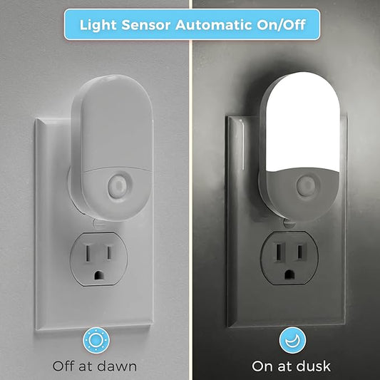 L LOHAS LED Night Light Plug in, 4 Pack 0.6W LED Night Light for Kids, Auto Dusk to Dawn Sensor Bright Nightlight, Daylight White 5000K, 30/60lm Small Night-Lights for Adults, Hallway, Kitchen, Stairs