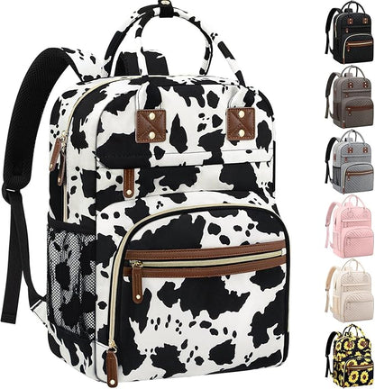 Tenot Large Capacity Baby Diaper Bag Backpack with Insulated Pockets, Waterproof, Stylish Cow Print Design, Suitable for Boys and Girls