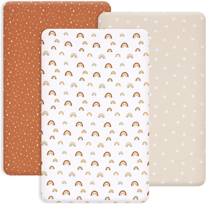 PHF 3 Pack Soft Mini Crib Sheets, Floral & Animal Pack N Play Sheets for Baby Boys Girls, No Slip Universal Fit for Pack N Play, Playard, Portable and Mini Crib Mattresses,Floral & Animal