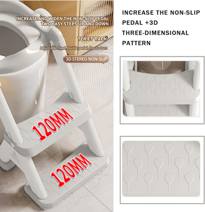 PandaEar Toilet Potty Training Seat with Step Stool Ladder, Comfortable Safe Potty Seat with Anti-Slip Pads Ladder & Bear Design for Kids Boys Toddlers -Grey