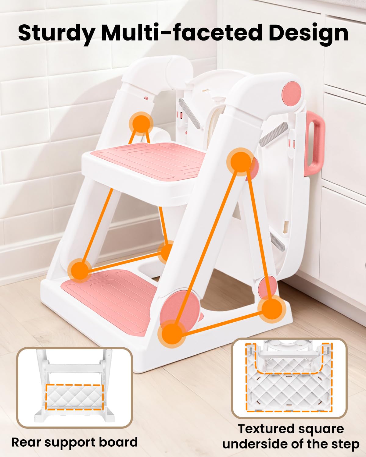 Potty Training Seat, Primlect Upgrade Ultra-Stable Toddler Toilet Seat for Kids Boys Girls, 2 in 1 Potty Training Toilet with Step Stool, Adjustable Seat and Ladder, Non-Slip Pad, Splash Guard (Grey)