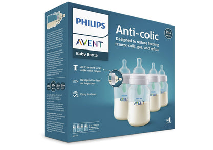 Philips Avent Anti-Colic Bottle with AirFree Vent, 4oz, with Flow 1 Nipples, 0m+, 4pk, Clear, SCY701/04