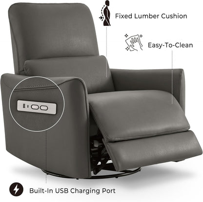 CHITA Power Recliner Chair Swivel Glider, FSC Certified Upholstered Living Room Nursery Reclining Sofa Chair with Lumbar Support, Linen