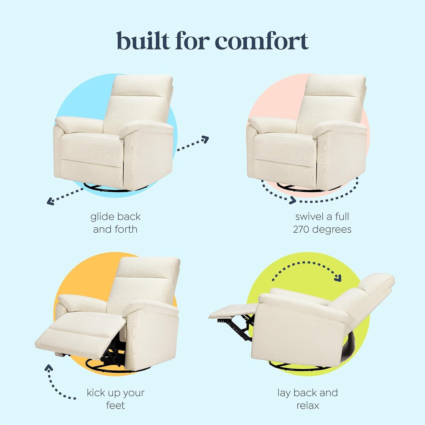 Davinci Suzy Glider Recliner Nursery Chair - Glider Rocking Chair for Nursery and Living Room - GREENGUARD Gold, FSC & Certi-PUR US Certified - 360° Swivel Rocker Recliner Chair (Cozy Cream Boucle)