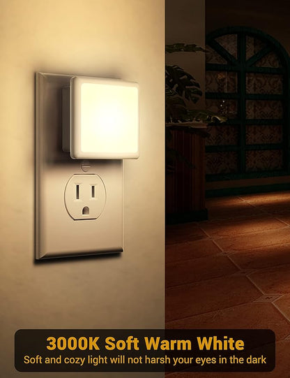 JandCase Night Light, 4 Pack Night Lights Plug into Wall with Auto Light Sensor, 3000K Warm White Nightlight Plug in, LED Night Lights for Kids Adults Bathroom Hallway Kitchen