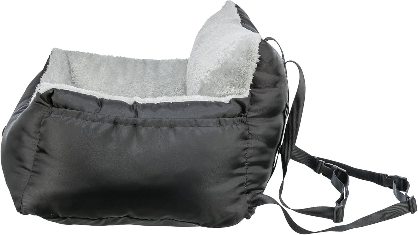Trixie Convertible Lite Dog Car Seat 19.7 x 14.6 x 15.7 in – Cozy Booster with Safety Tether, Seat-Belt Straps & Side Pockets – Raised Travel Bed with Washable Cushion