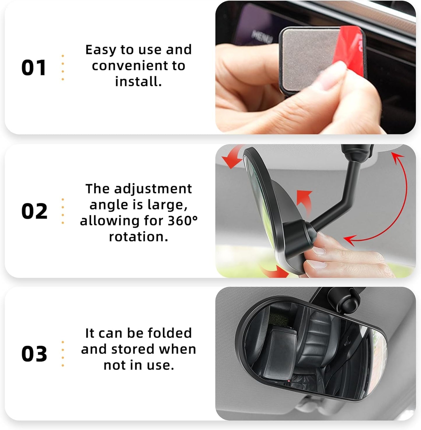 Car Mirror for Baby,360° Adjustable HD Rear View Mirrors Provides a Wide Field of Vision & Observation of the Rear Seat, Auto Convex Mirrors Baby Mirror for Car, Universal Fit (Clip)