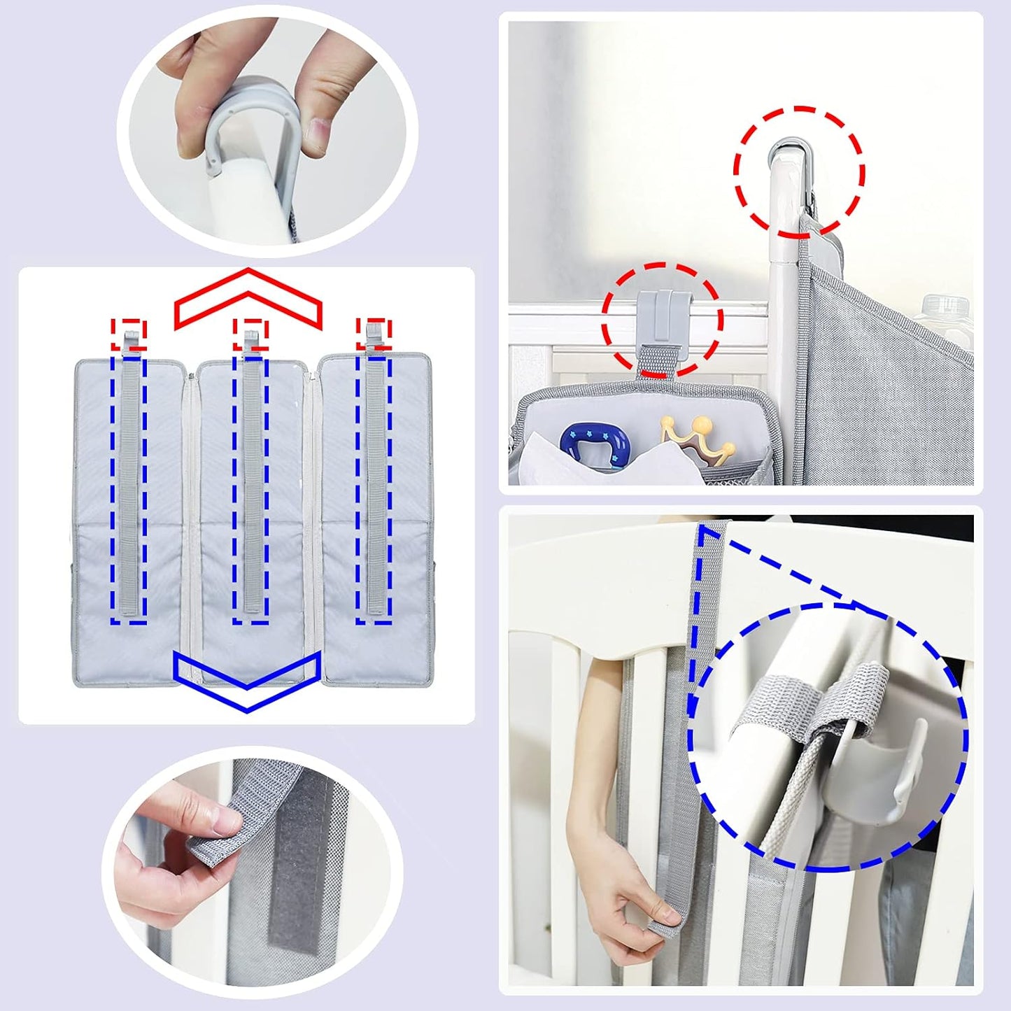 Orzbow 3-in-1 Hanging Diaper Caddy Organizer for Changing Table, Nursery Organization and Diaper Stacker for Crib Wall, Removable Diaper Organizer for Baby Girl Essentials, Pink