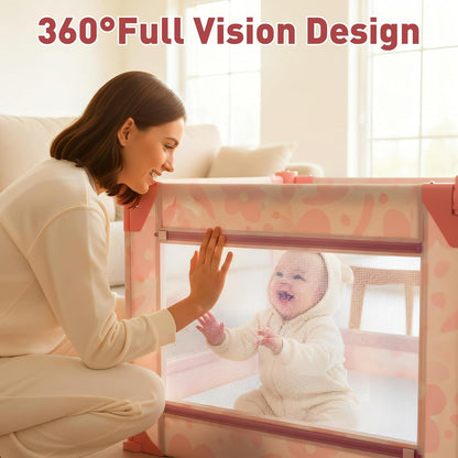 Baby Playpen for Babies and Toddlers, Upgraded 50x50 Inch Foldable No Assembly Required Play Yard with Breathable Mesh, Safe Playard with Gate, Indoor & Outdoor Infants Play Pen (1pc-Sand Checks)