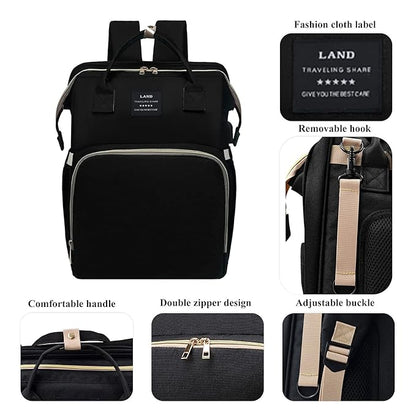 ANWTOTU Baby Diaper Bags with Changing Station,Waterproof Diaper Bag Backpack for Moms Dads with USB Charging Port,Large Capacity Multifunctional Baby Essentials(Black)